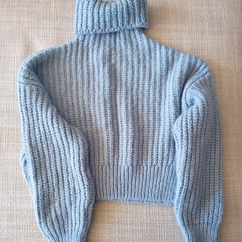 ZARA Light Blue Chunky Knit Turtleneck Sweater | Size S - Picture 4 of 11